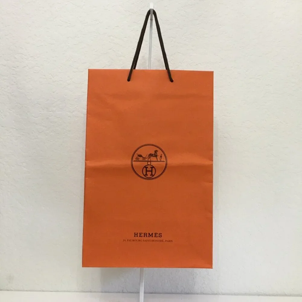 Hermes Shopping Bag 16.75 x 10.75 x 3.75 in Orange Paper Gift Bag Authentic